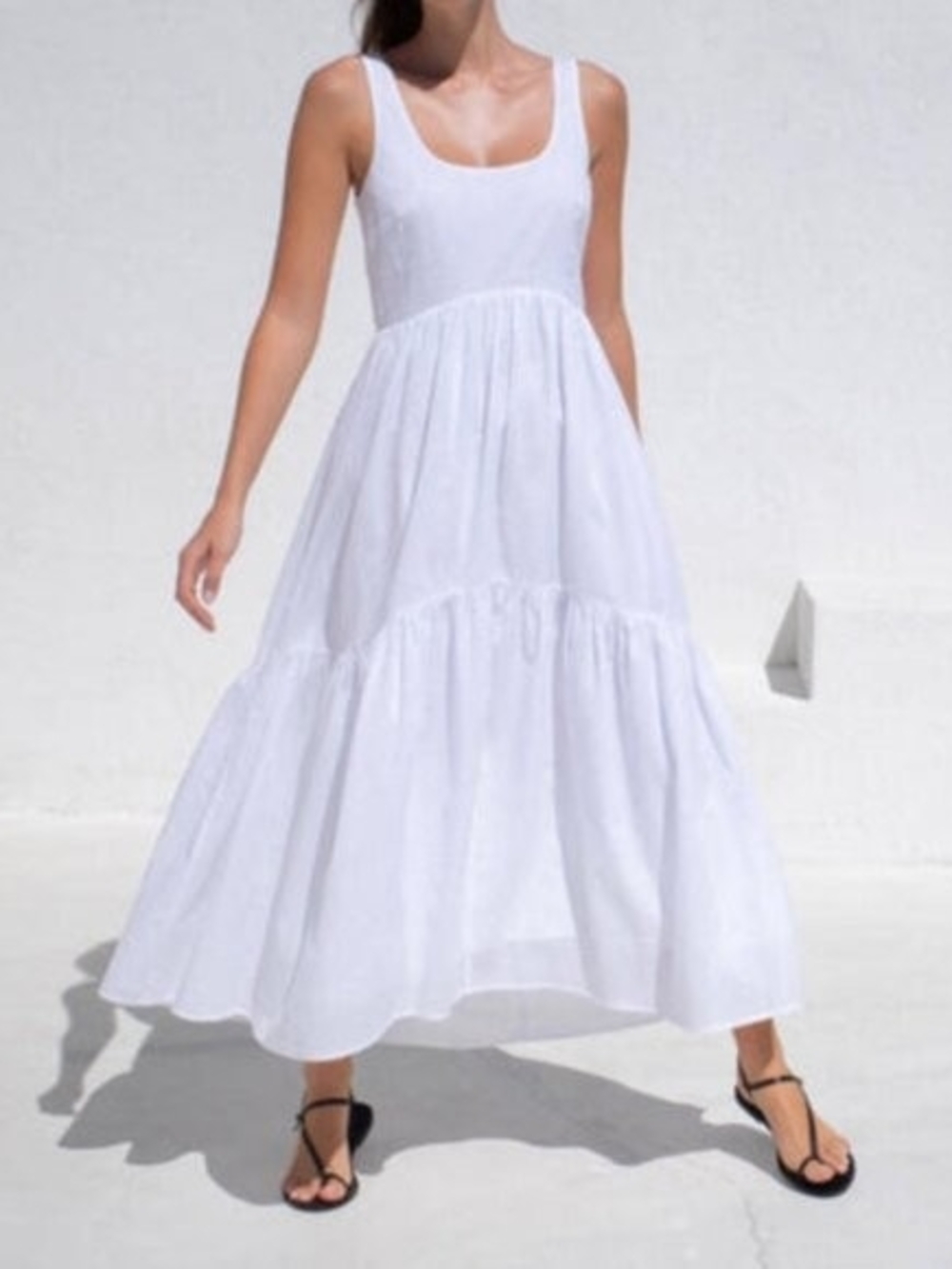 AYR White Tiered Scoop-Neck Maxi Dress